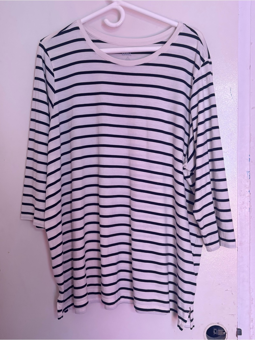 Lands' End Navy & White Striped Long Sleeve Boatneck Tee